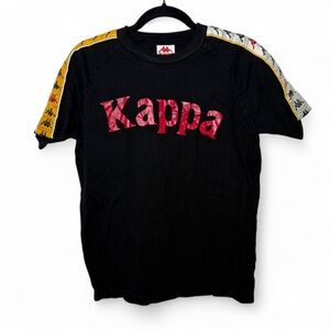Kappa Logo Tape Sleeve T-Shirt Black Red Yellow Size Small